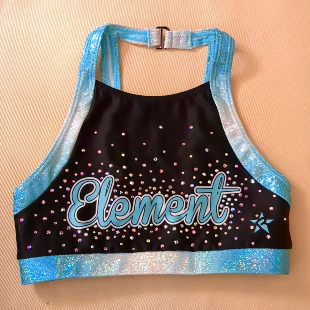 Rebel Athletics Allstar cheer Sports bra Black blue YM EUC